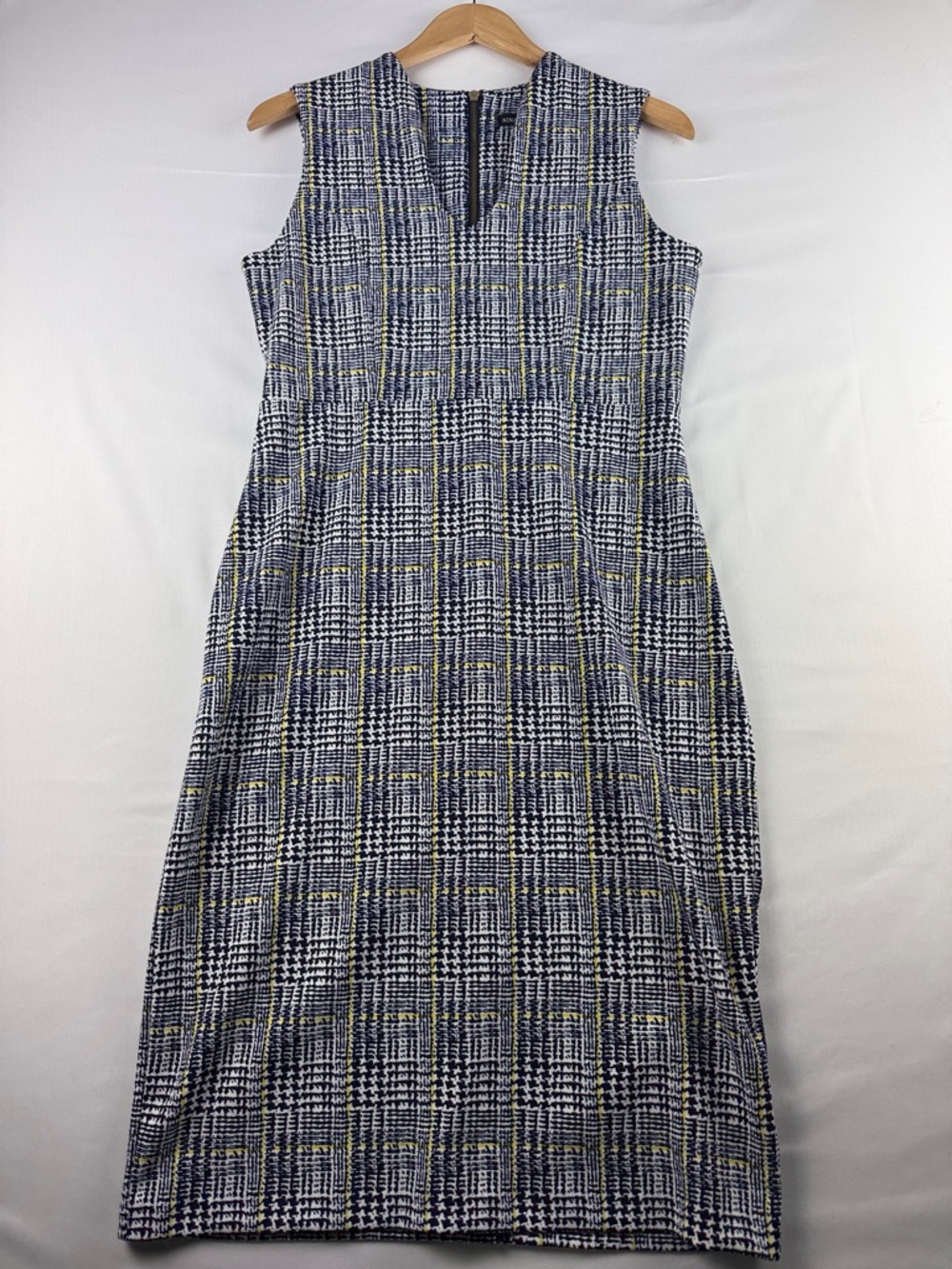 Nina Leonard Sleeveless Patterned Dress White/Blue/Yellow Size M